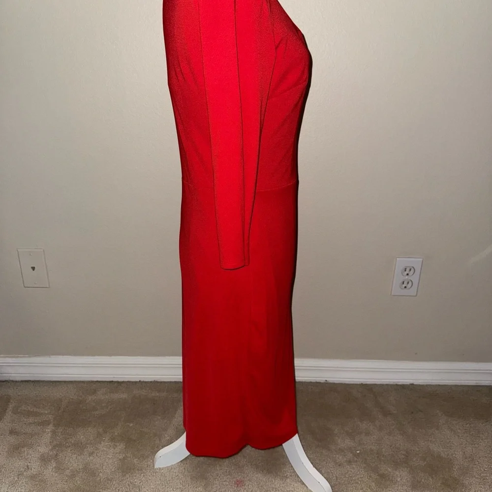Liz Claiborne Red Long Sleeve Plunge Neck Cocktail Dress - Picture 2 of 7